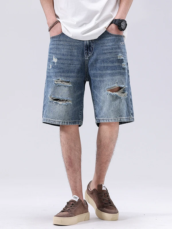 

Мужские джинсовые шорты в стиле ретро, летние, новые, свободного кроя, больших размеров, прямые, длиной до колена, повседневные, свободного силуэта