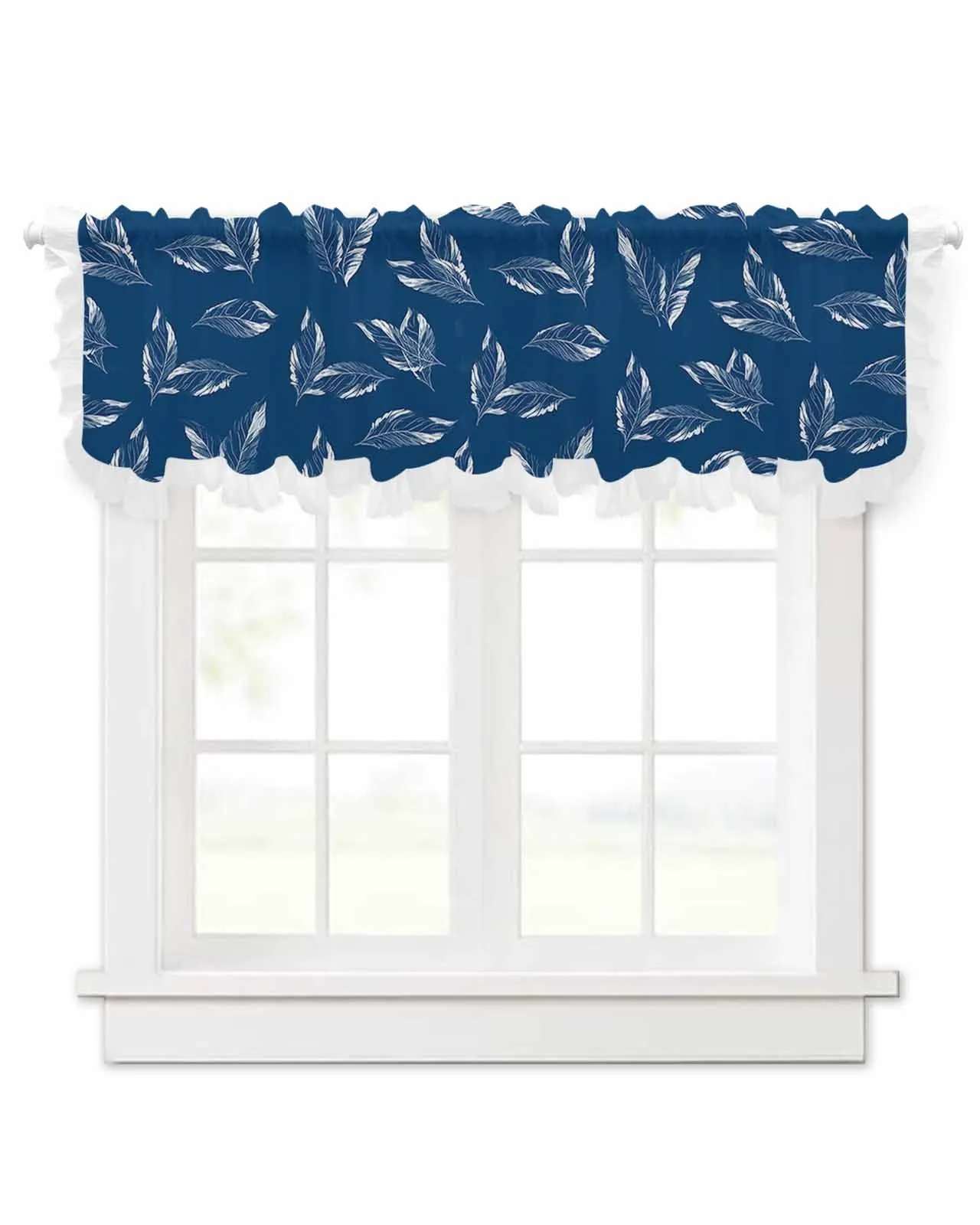 Leaves Hand Painted Watercolor Short Tulle Half Curtains for Living Room Kitchen Door Cafe Window Sheer Valance Drapes