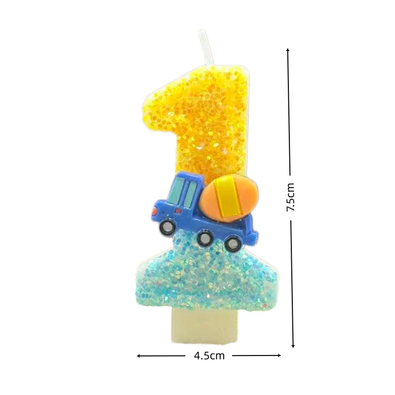 New 0-9 Number Birthday Candles Original Yellow and Blue Trucks Digital Party Anniversary Candle