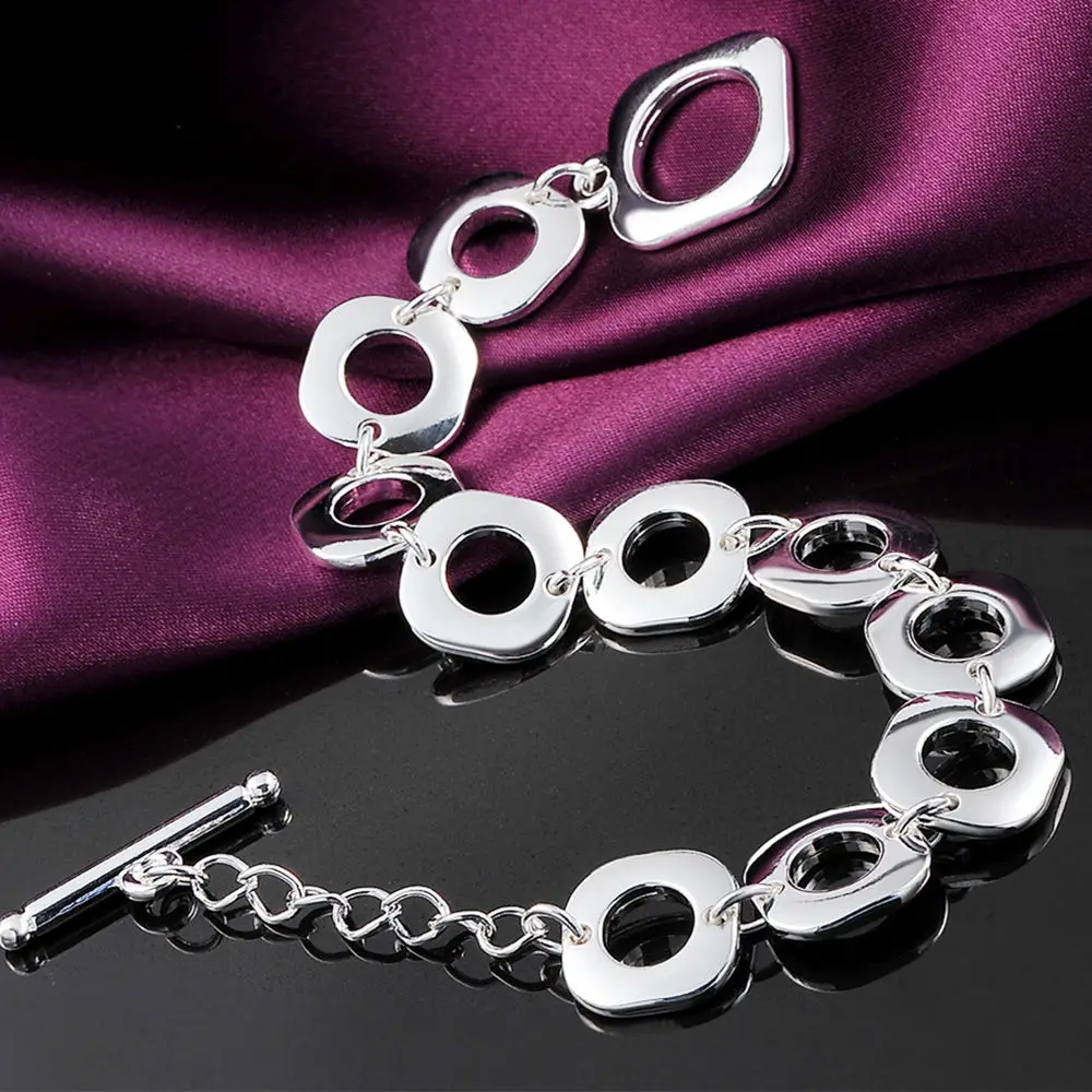 

925 Sterling Silver Chain for Men and Women, Fashionable and Charming Korean Version Jewelry, All Square Grid Couple Bracelet