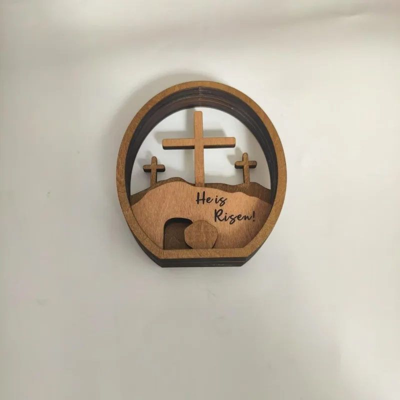 1pcs Easter Multi-Layer 3D Wooden Cross Decor Home Office Desktop Ornament Easter Egg Craft Decoration