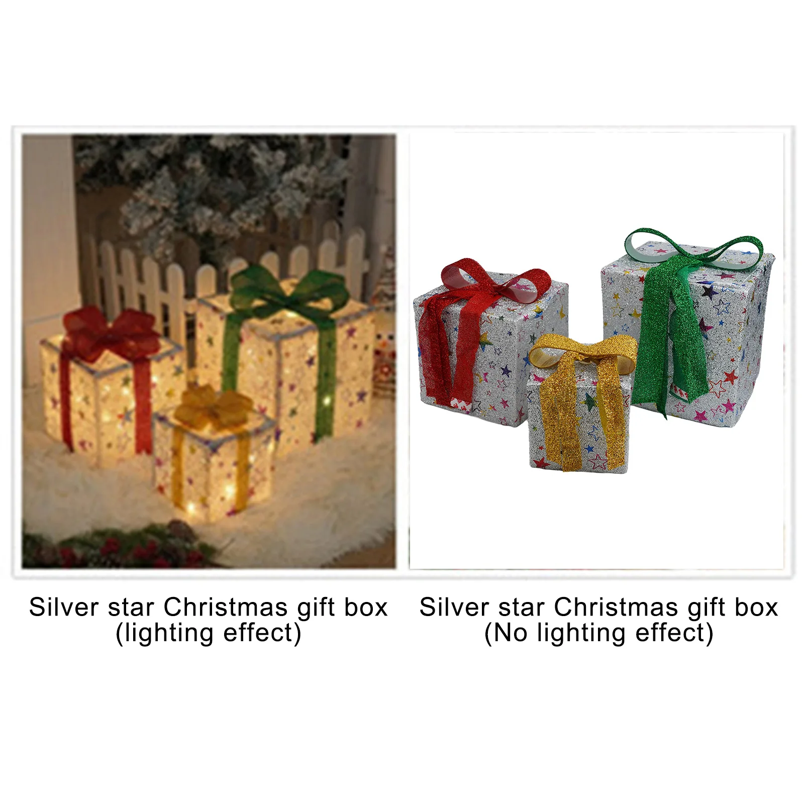 3Pcs Christmas Present Box With Light String Eight Flashing Modes Remote Control Xmas Gifts Box Orinament Christmas Home Decor