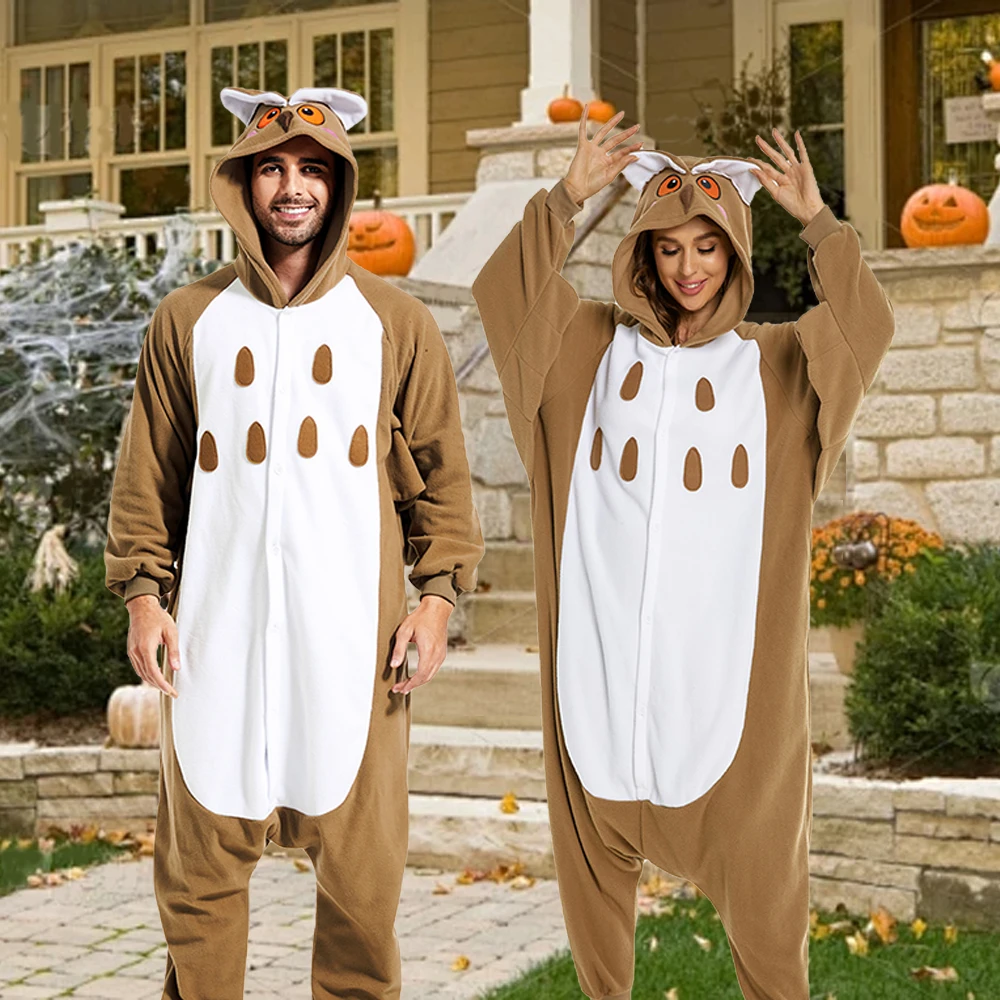 

Owl Onesie Adult Women and Man Fantastic Halloween Animal Cosplay Costumes Jumpsuit Winter Soft Hooded One-piece Sleepwears