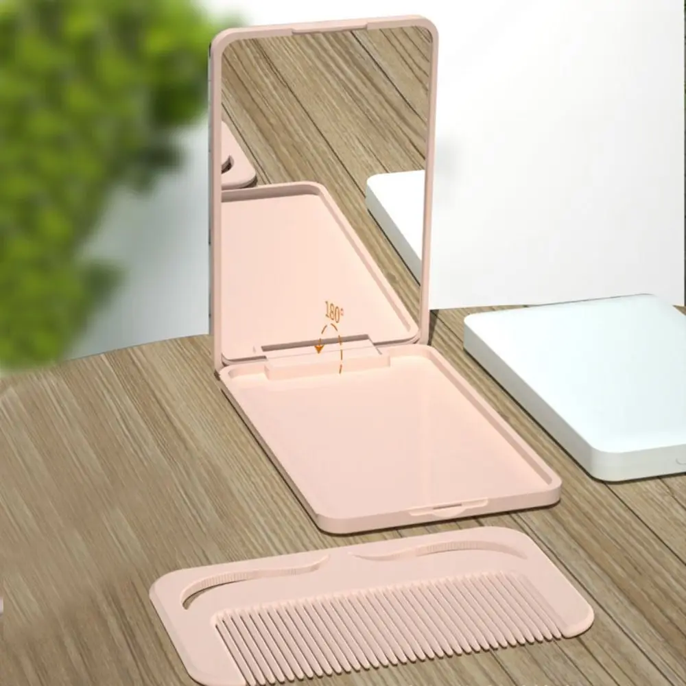 Conjunto de espelho de pente tipo flip mini espelho de maquiagem de cor sólida com pente espelho de vaidade dobrável espelho de bolso compacto feminino