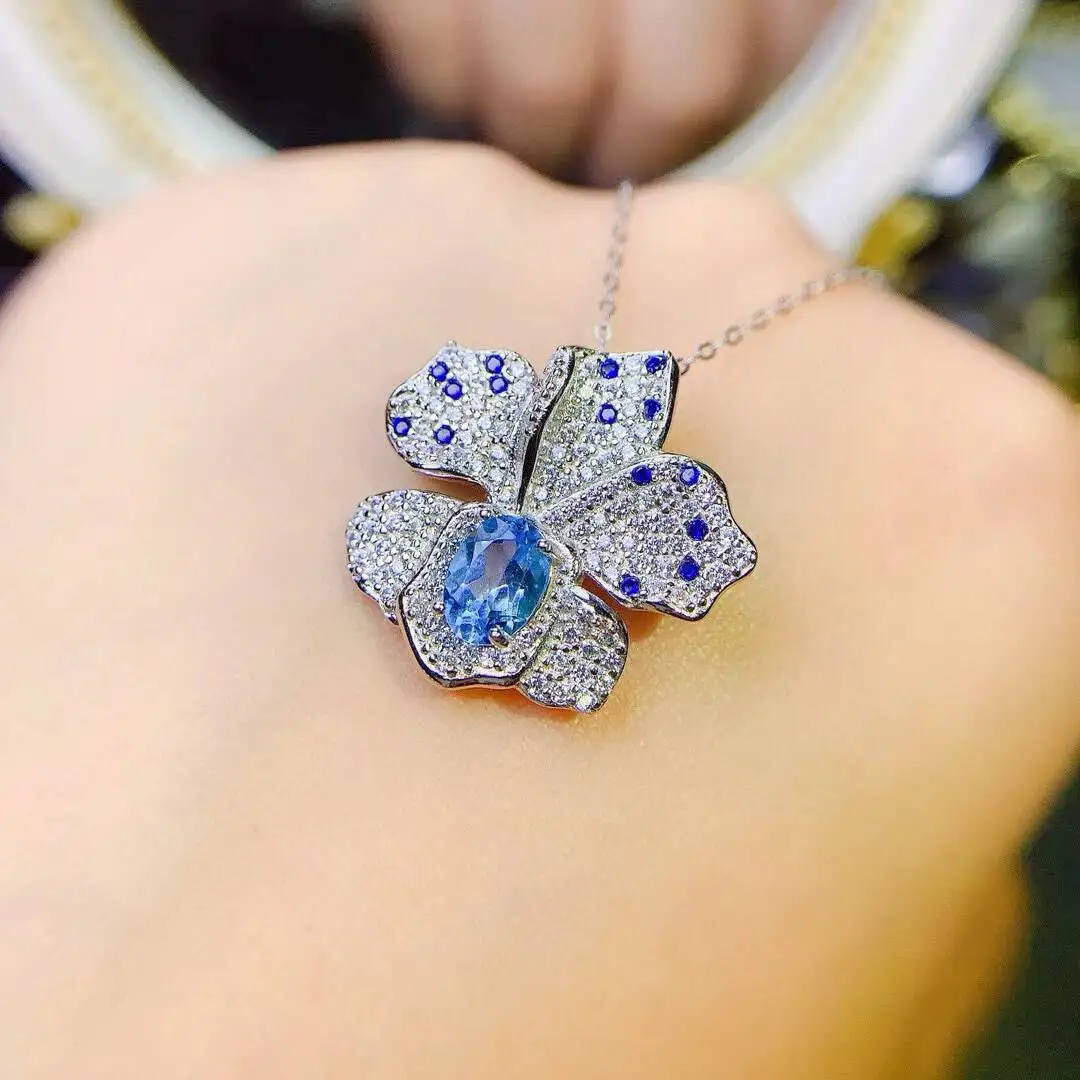 KJJEAXCMY New Jewelry Natural Women's Topaz Pendant 925 silver inlay Colorful and splendid Crystal pure fire flash explosion