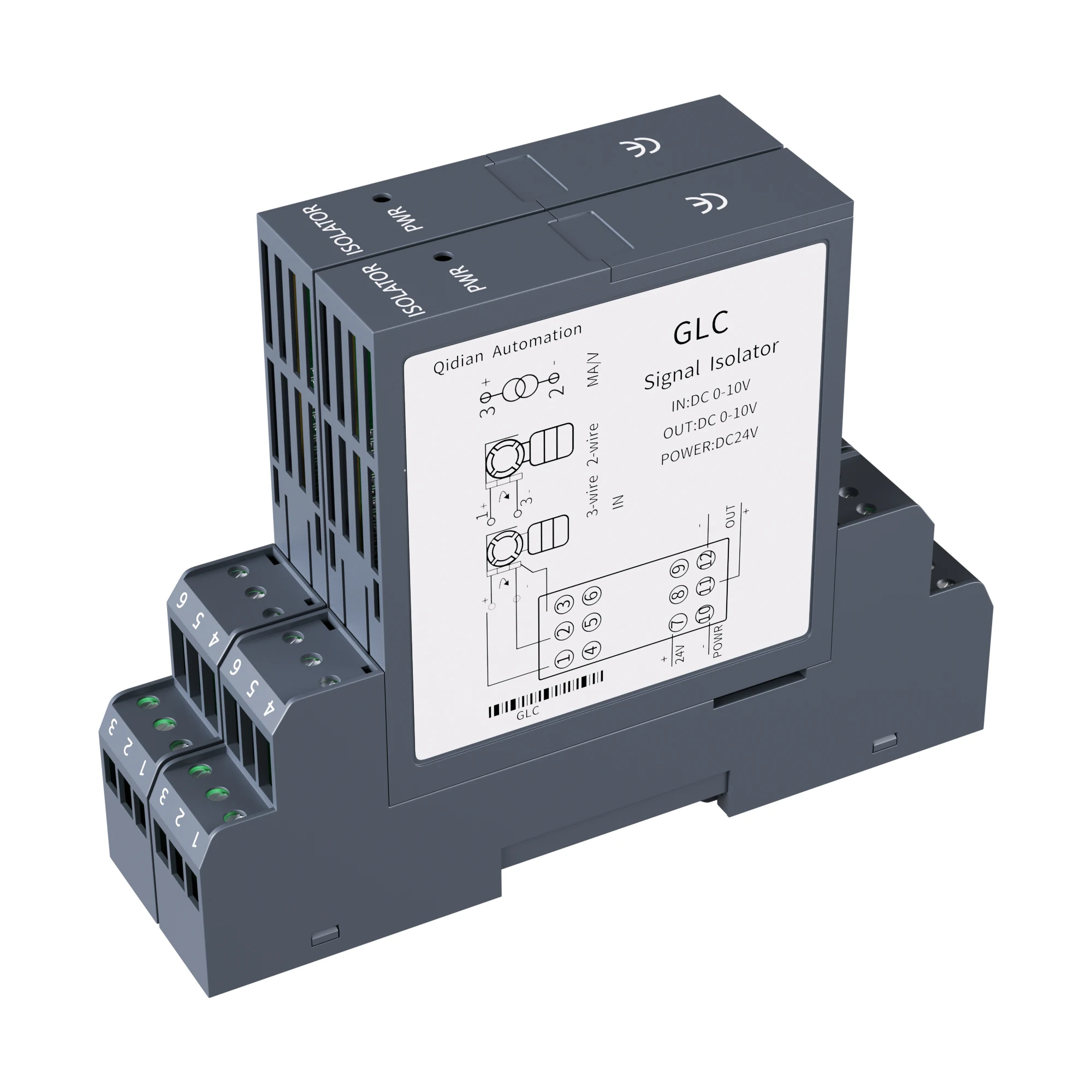 

DC Voltage Isolated Transmitter 0-20mA 1-5V 0-75mV to 0-10V 0-5V 4-20mA 1 In 2 Out 35mm DIN Rail Signal Isolator Converter