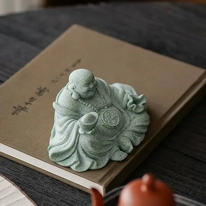 Stone Tea Pet Maitreya Buddha Desktop Tea Pet Craft Lucky Ornament Decoration