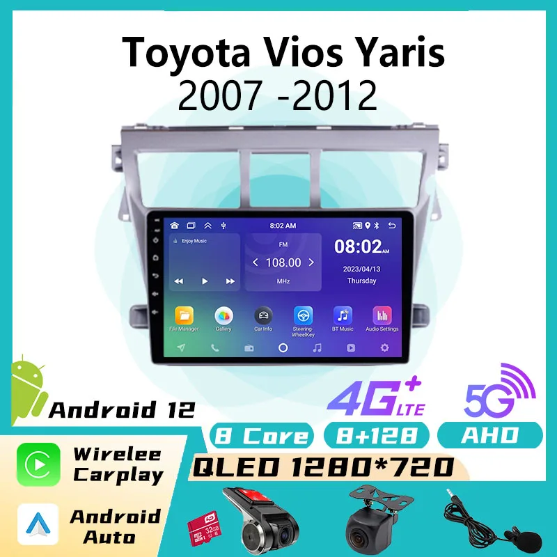 

Автомагнитола 2 Din на Android для Toyota Vios Yaris 2007-2012, 4G, беспроводная, CarPlay, стерео, GPS-навигация, мультимедийный плеер, головное устройство