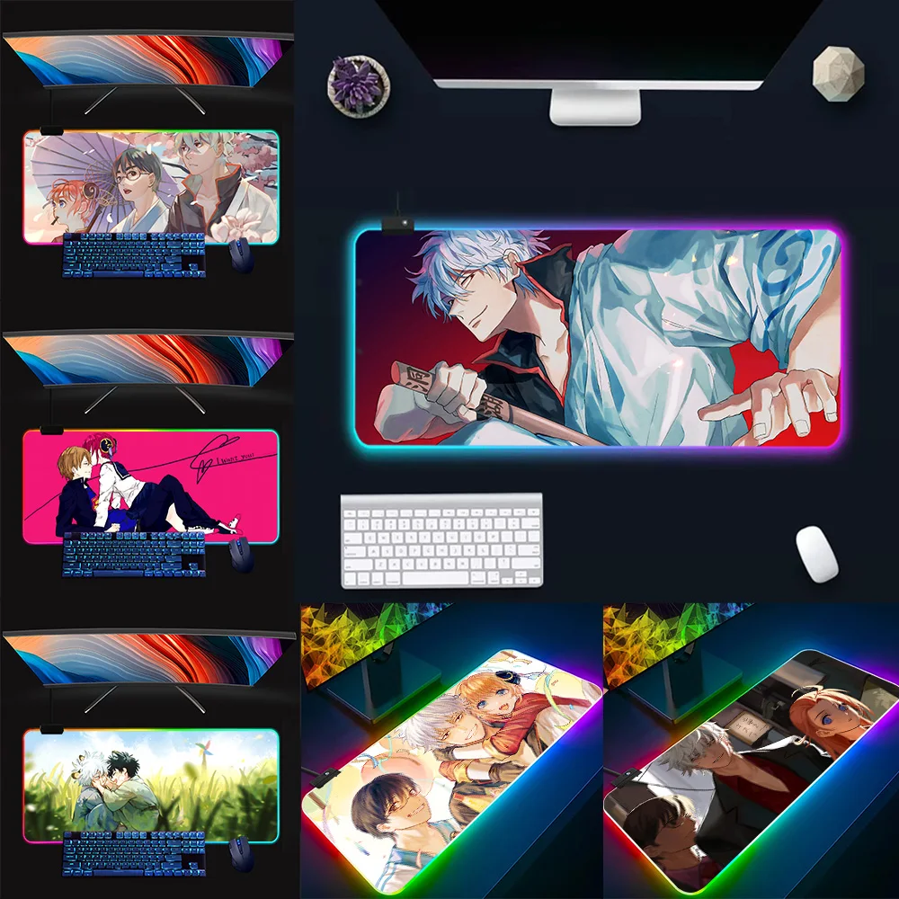 

Игровой коврик gintama RGB для клавиатуры и мыши, коврик для мыши, светящиеся резиновые коврики для мыши для игрового компьютера