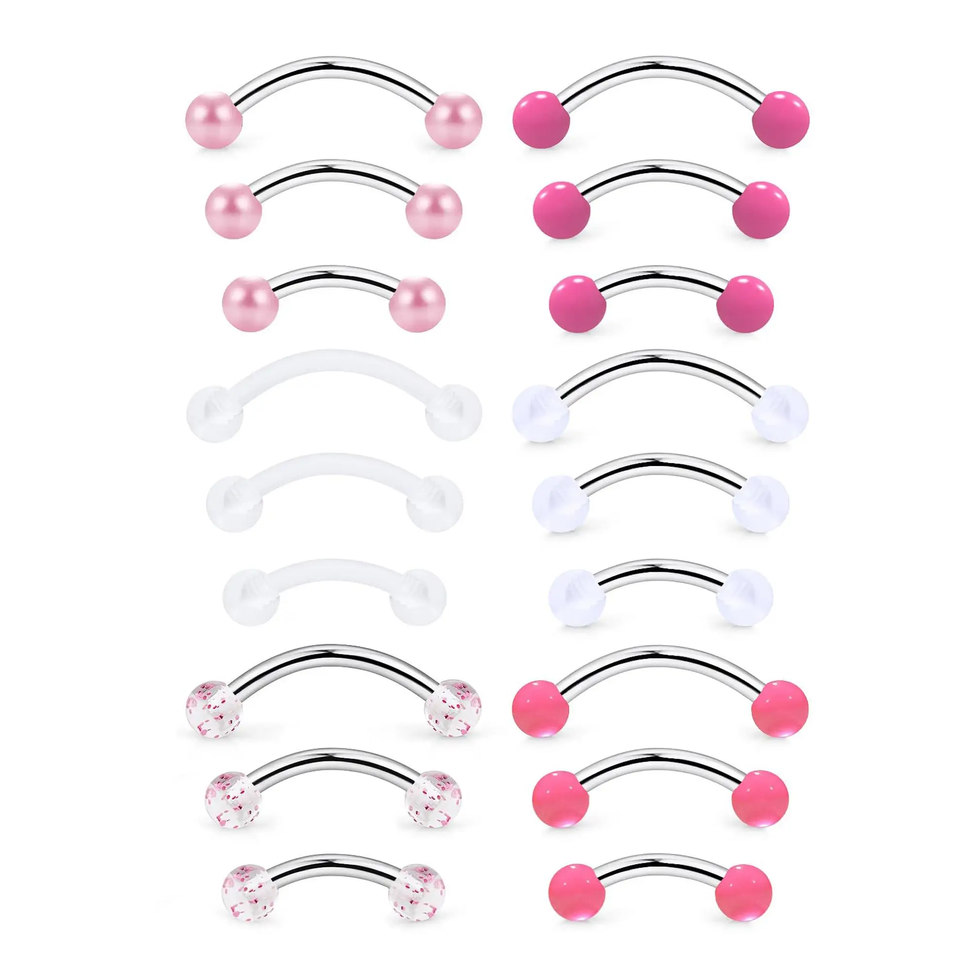 18pcs 16G Eyebrow Ring Rook Vertical Labret Daith Belly Button Bridge Curved Barbell Piercing Jewelry Set for Women Men 6/8/10mm