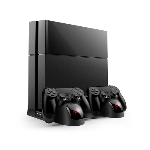 Imagen 2 del producto Estación de ventilador de refrigeración con soporte para PS4 para Playstation 4/Slim/Pro con controlador Dual, estación de carga de puerto EXT y 10 ranuras para juegos