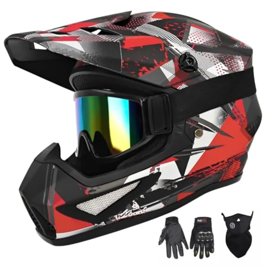 

Youth Motocross Helmet, Adult ATV Dirt Bike Helmet with Goggles Gloves Mask Quick, Full Face Motorcycle Helmet with Quick Relea
