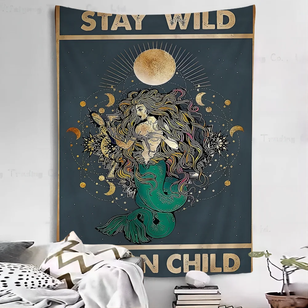 Stay Wild Moon Child Tapestry Anime Tapestry Hippie Flower Wall Carpets Dorm Decor Wall Hanging Home Decor