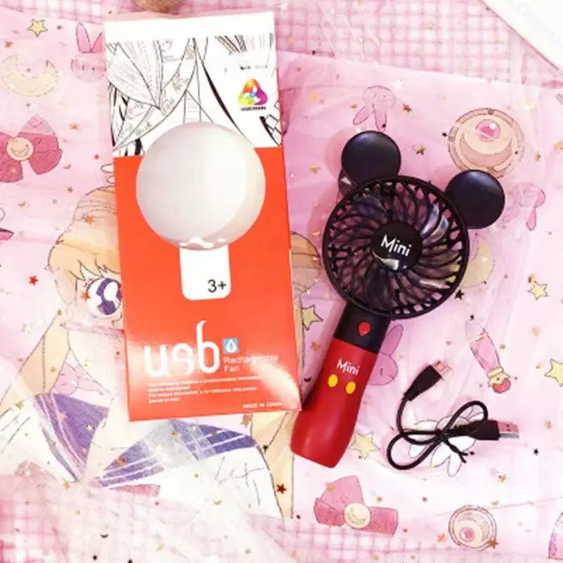 Disney ventilador portátil de dibujos animados Kawaii, Enfriador de aire Usb de Mickey, Mini ventilador de mano de viaje, juguetes recargables con