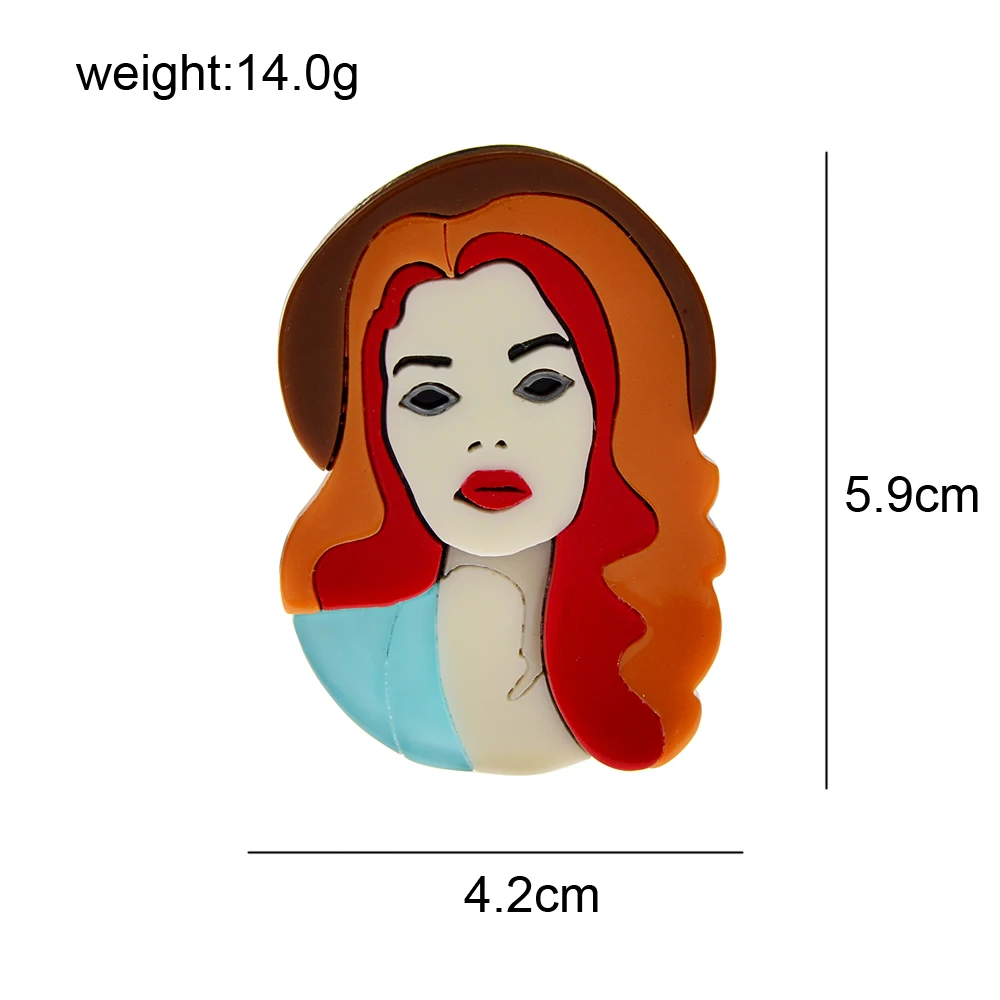 CINDY XIANG Acrylic Beautiful Girl Portrait Brooch Red Hair Wear Hat Pin Aceteate Fiber Jewelry New Design 2022