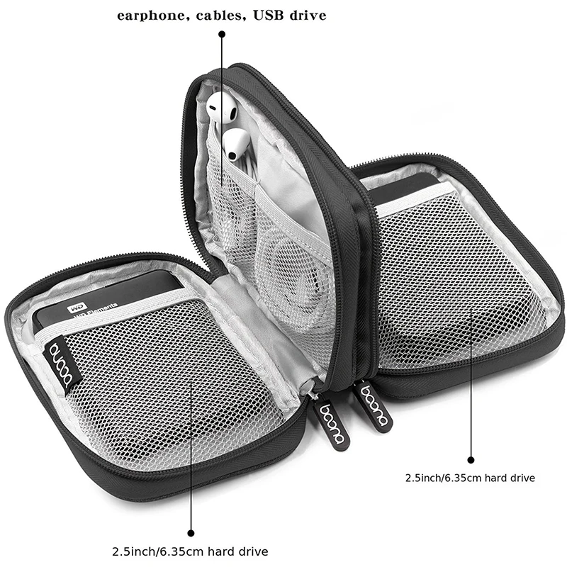 데이터 케이블 보관 가방, 휴대용 이어폰 정리함, 디지털 가제트 운반 케이스, 이중 레이어 디지털 USB 하드 디스크 보호 가방