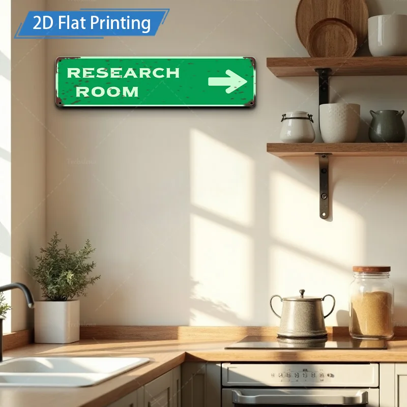 [2D PLANA] Letrero de metal de 1 pieza, letrero de sala de investigación verde retro de 4 × 16 pulgadas, decoración artística de pared
