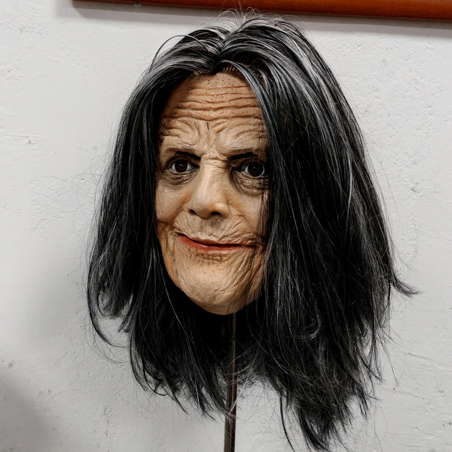 Perruque cousue grise pour adulte, avec masque facial en caoutchouc, accessoire de Costume de vieille grand-mère d'halloween pour fête Cosplay