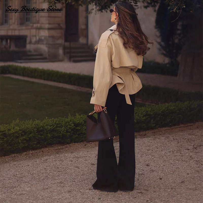 Sexy Boutique Herbst Winter Jacke Für Frauen Revers Langarm Doppel Taste Mantel Mit Gürtel 2025, Neue Dame Pendler Streetwears