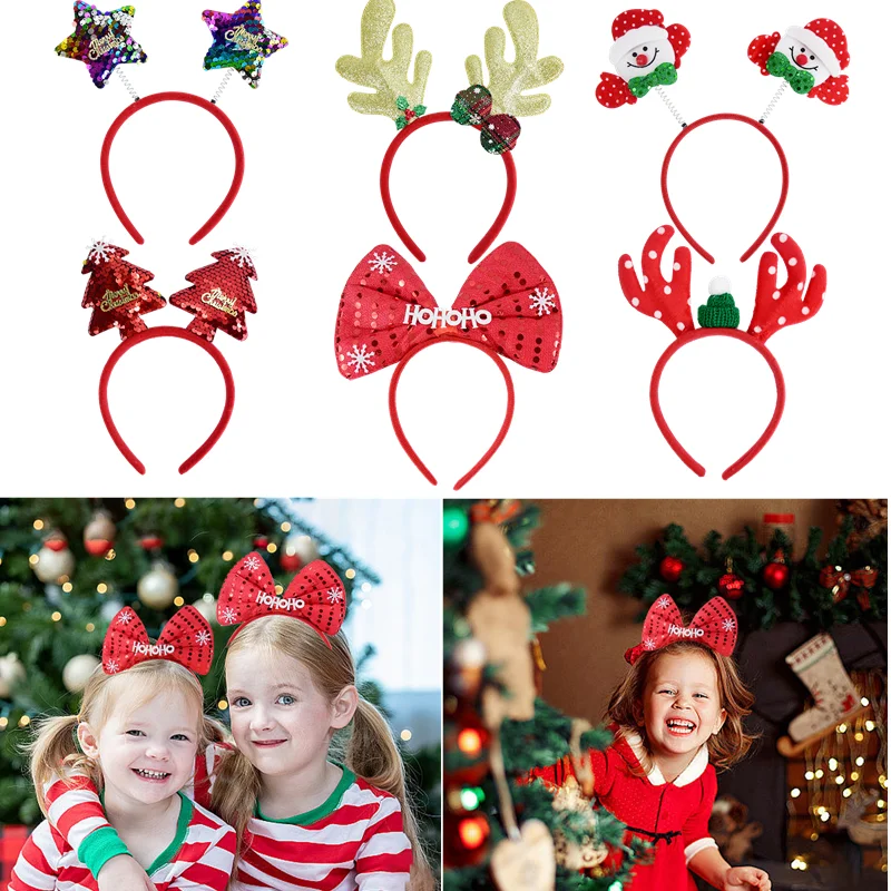 

Christmas Headbands Xmas Santa Antlers Headband Girl Diadem Elf Ears Horns Hair Hoop Chrismas New Year Party Gift Hair Accessory