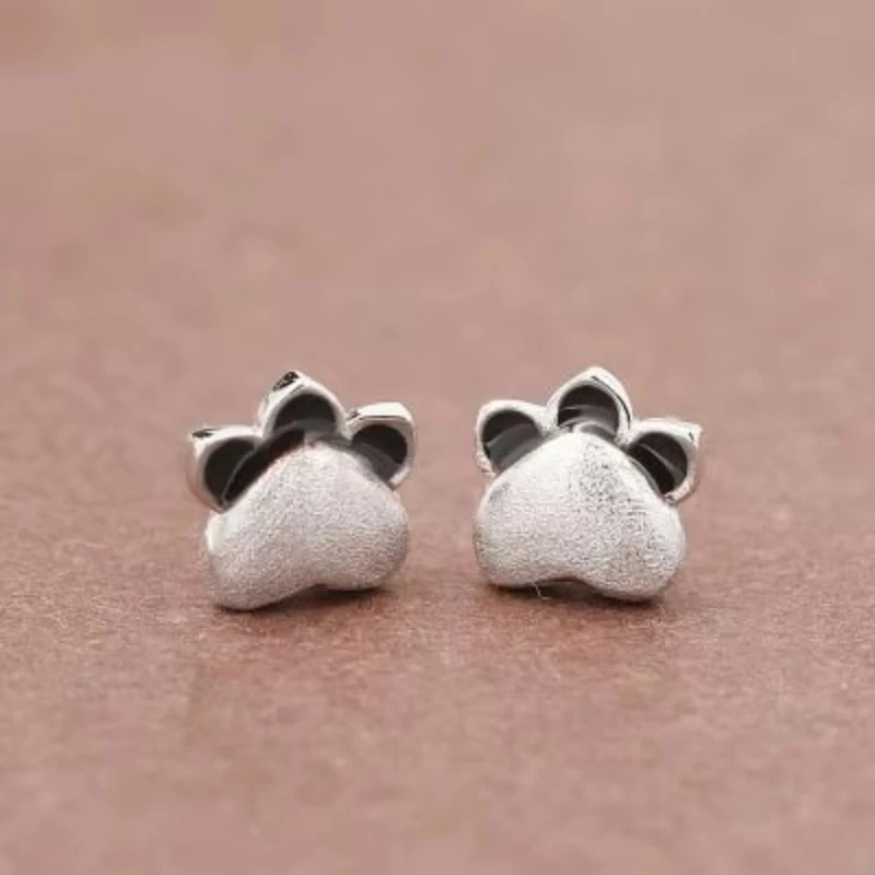 Real 925 Sterling Silver cat print Earrings for Women Girls Gift Hot Fashion sterling-silver-jewelry Women Earrings