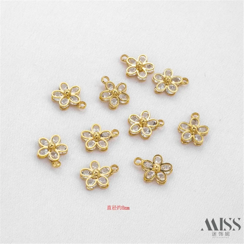 

14K Gold-coated Zircon Rounded Corner Flower Pendant DIY Accessories Charm Pendant Handmade Jewelry Chain Material