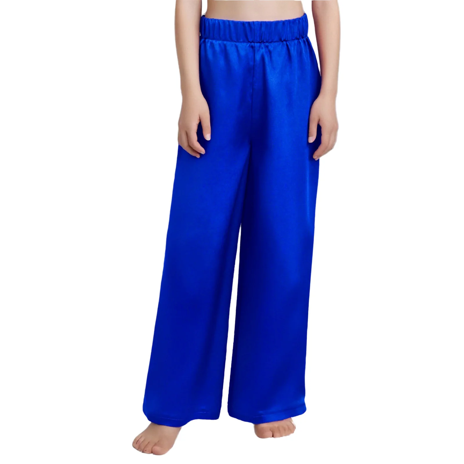 

Kids Girls Boys Worship Praise Dance Pants Elastic Waistband Glossy Satin Wide-Leg Trousers Liturgical Lyrical Modern Dancewear
