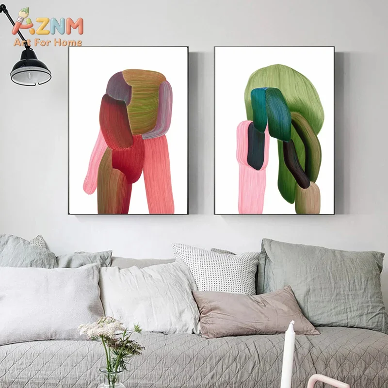 AZNM Abstract Color Brushstroke Human Figure Canvas Wall Art Print Modern Minimalist Geometric Shape Living Room Decor Poster Gi