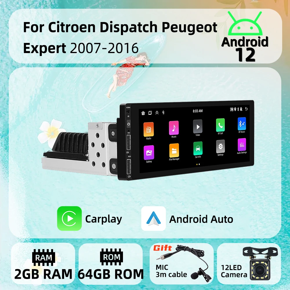 

1 Din радио стерео головное устройство 6,9 "Android автомобильный мультимедиа для Citroen Dispatch Peugeot Expert 2007-2016 Carplay авторадио GPS