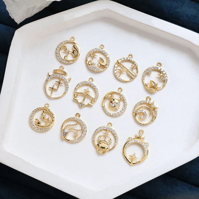 

4 шт., медное золотое удержание цвета, инкрустированное цирконием, двенадцать созвездий, кулон, ювелирные изделия ручной работы, ожерелье, подвески