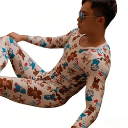 Men's Thermal Underwear Sets Active Printing Warmth Cotton Comfy Breathable Bottom Basic Autumn/Winter Warm Tops and Pants Suits