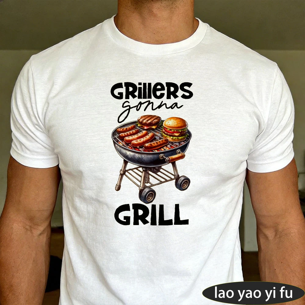 Grillers Gonna Grill BBQ Grill Burger Sausage Graphic Men Summer T Shirt Backyard Barbecue Lover Casual Short Sleeve Garment