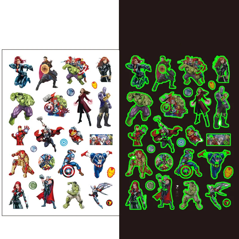 New Luminous Tattoo Sticker The Avengers Children Arm Face Glowing Tattoo Children Body Tattoo Spiderman Iron Man Sticker