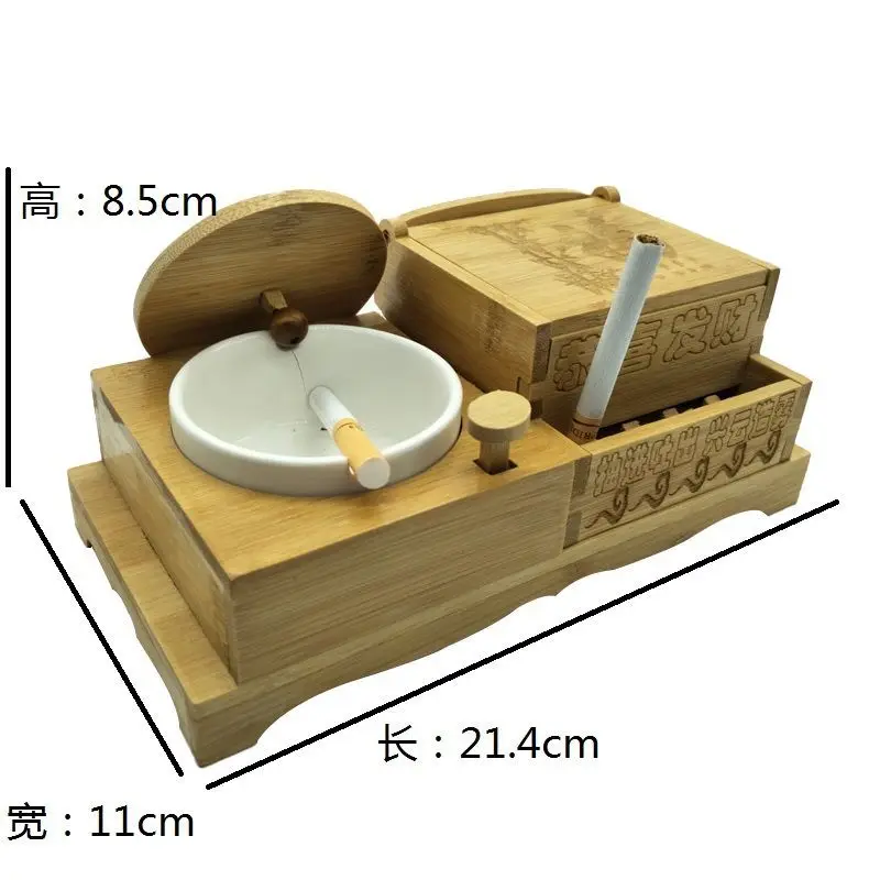 Creative Bamboo Production Press Eject Cigarettes Press To Pop Out The Cigarette Case Box Ceramic Ashtray With Lid