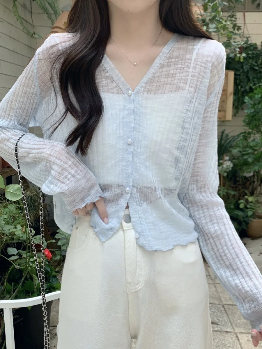 Ice Silk Thin Short Sleeveless Cardigan Women's Summer 2026 New Style Slim Fit Long Sleeve Cover up Beautiful Korean Style Su...