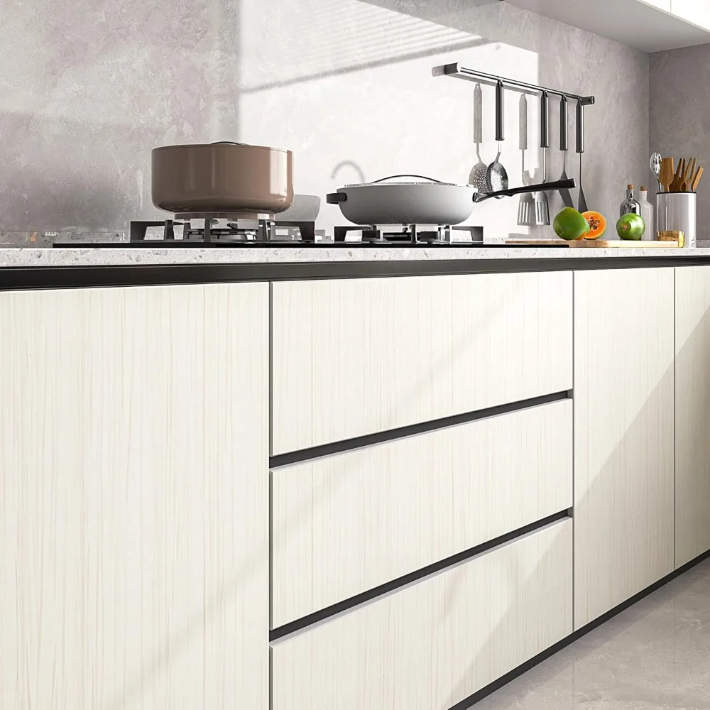 ورق اتصال خشبي كبير مقاوم للماء باللون البيج والأبيض لخزائن المطبخ، ورق جدران سهل التقشير واللصق على سطح الطاولة، مقاس 36 × 200