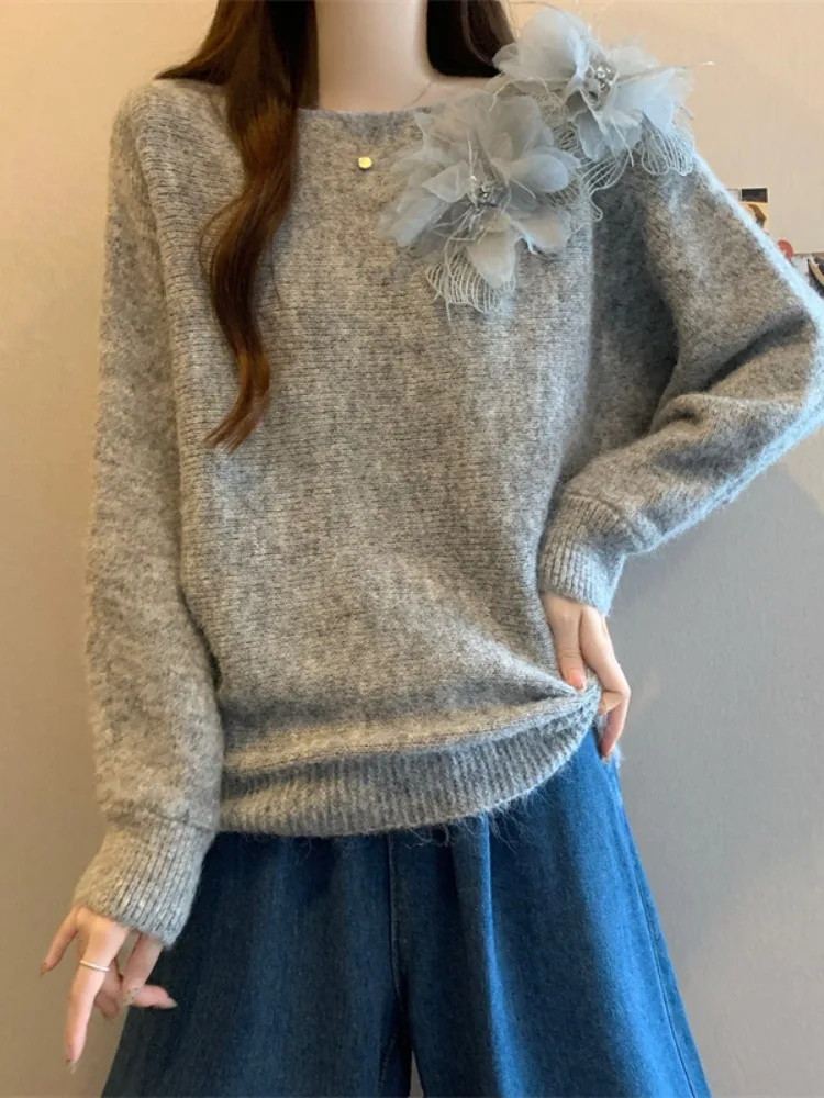 Suéter morado Thiened Batwing Sve para mujer, Base de punto suave y cálida de invierno, dulce Sle, corte holgado, largo, redondo, Ne