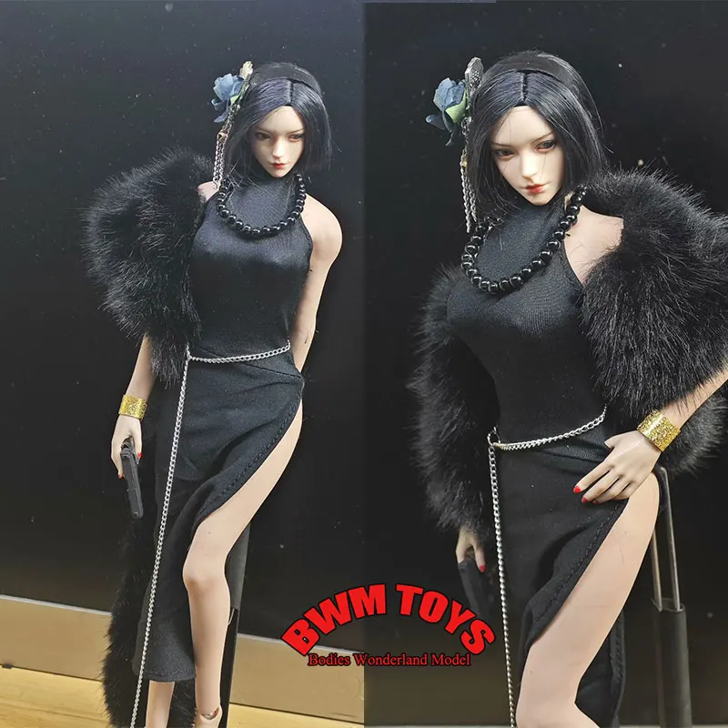 

In Stock 1/6 Scale Female Soldier High Neck Sleeveless Slit Dress Fur Collar Cloak For 12inch Action Figure Doll
