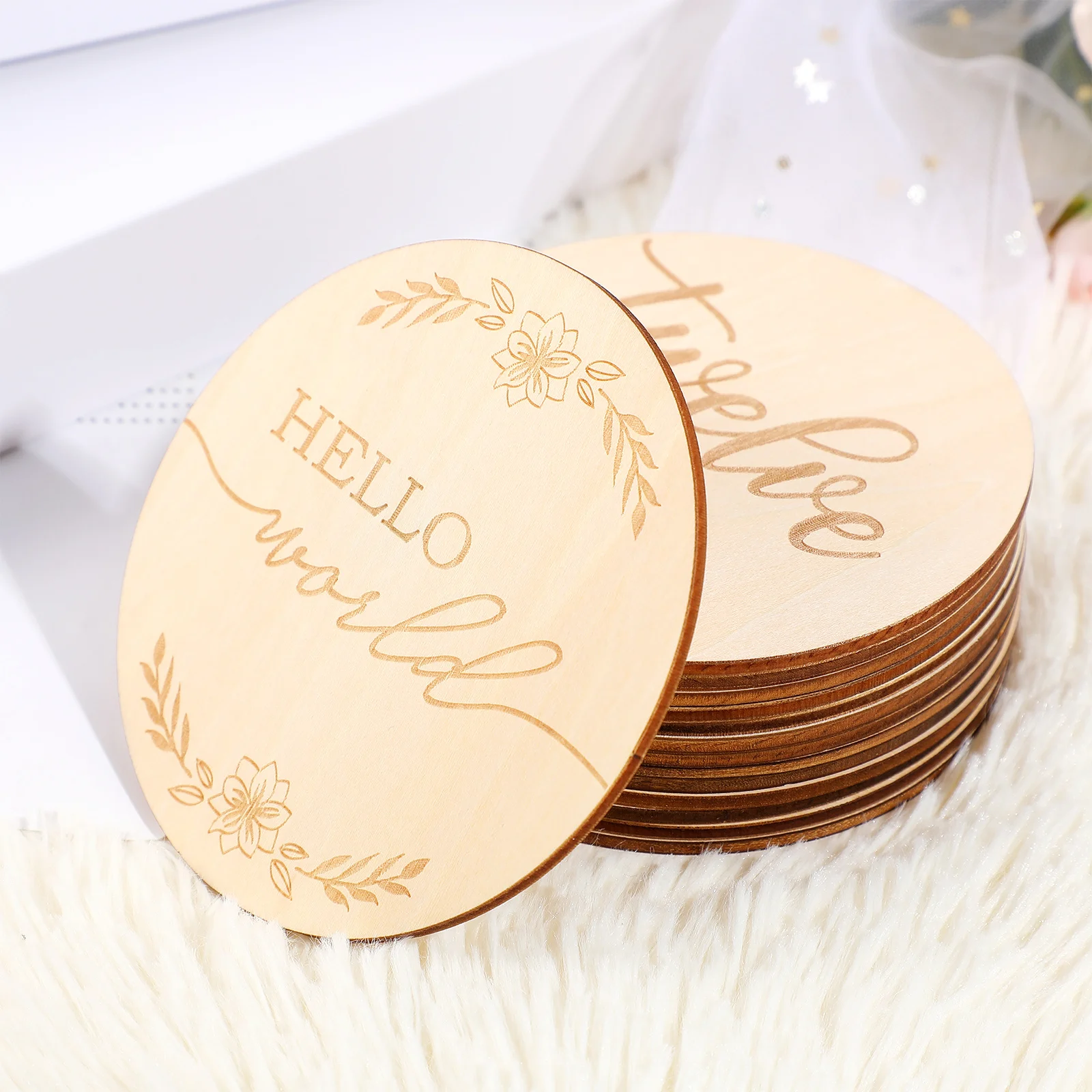 1Set Wooden Baby Cards Natural Growth Tracking Photography Props for Newborn Monthly Recording Keepsakes