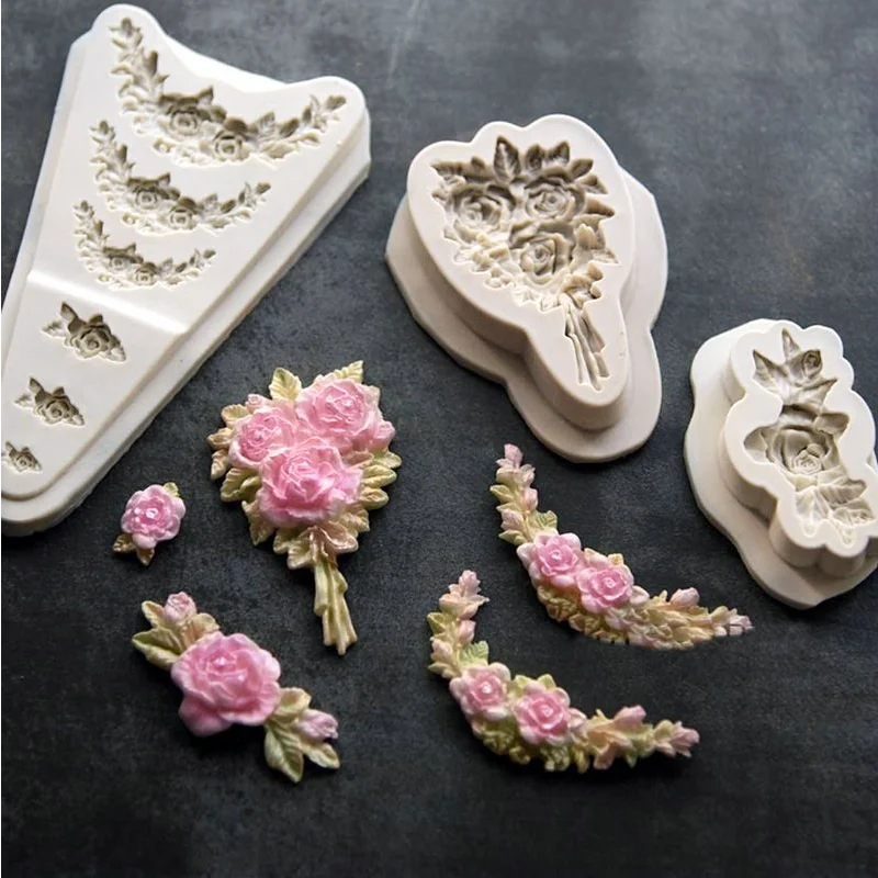 DIY Various flower bouquet Silicone Molds Gum Paste Chocolate Fondant Sugarcraft Cake Border Decorating Tools