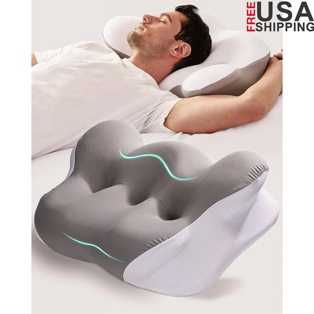 

Cervical Neck Pillow Memory Foam Ergonomic Cooling Side Sleeper Pillow Neck Pain Relief Breathable Removable Cover Travel Office