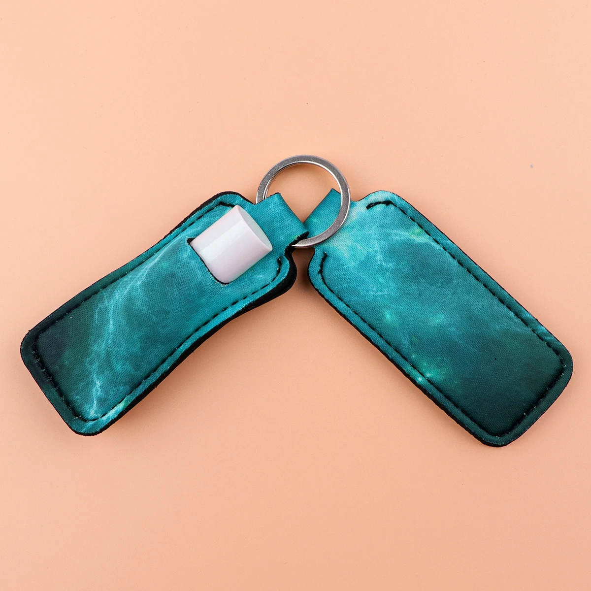 Romantic Starry Night Clip on Lipstick Holder Keychain Case Small Portable Keyring Strap Fashion KeyChain Bag Travel Accessories