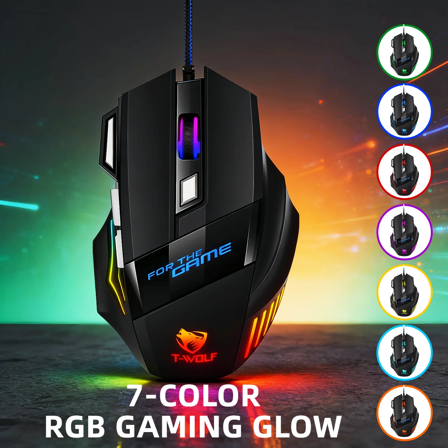 T-WOLF Wired Gaming Mouse 7 Buttons RGB Backlit Mouse Fire Button 2400 DPI Adjustable Ergonomic Optical Mouse for PC Laptop Gamer Professional