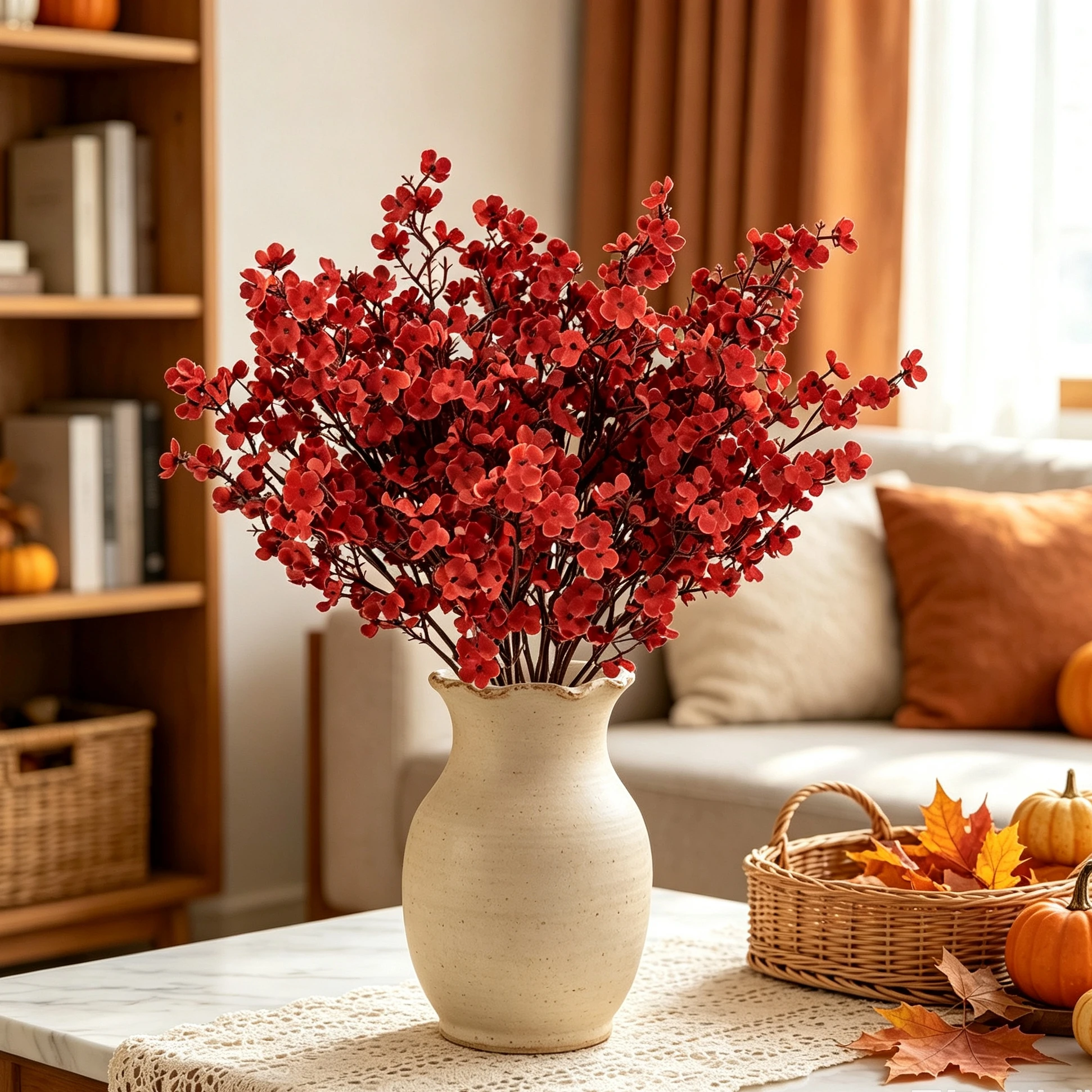 12 Stück Künstliche Blumen aus Seide, Gypsophila, Kleiner Strauß für Zuhause, Zimmer, Tisch, Herbst, Halloween, Dekoration, Kunstblumen für Vase, Hochzeit, Outdoor, DIY-Geschenke – Detail 2