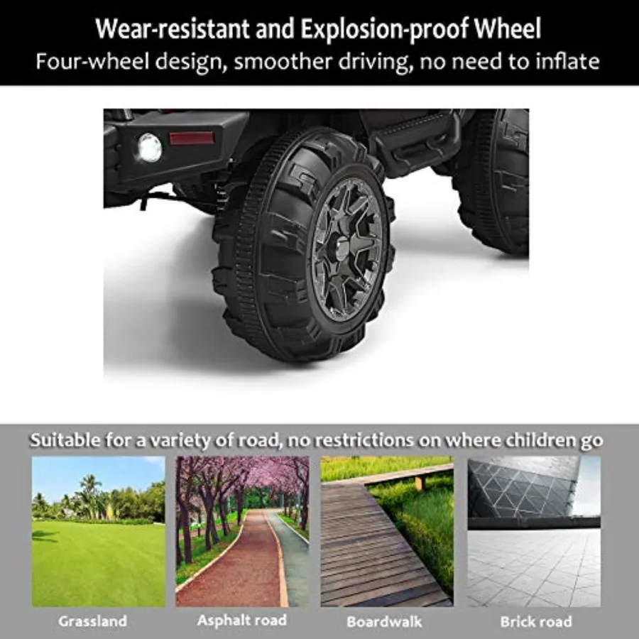 รถยนต์เด็กนั่งขับ 12V ใช้แบตเตอรี่ รถบรรทุกไฟฟ้าพร้อมรีโมทคอนโทรลสำหรับผู้ปกครอง ไฟ LED ประตูเปิดได้สองด้าน เข็มขัดนิรภัย พร้อมเพลง