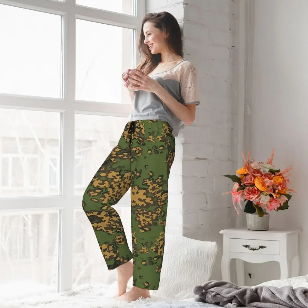 Custom Splintertarn German WW2 Camouflage Army Military Camo Women Pajama Pants Lounge Sleep Sleepwear Bottoms with Pockets view 4