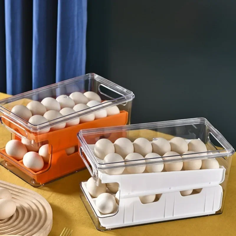 Egg Storage Box Refrigerator Organizer Food Containers Egg Slide Fresh-keeping Case Holder Tray Dispenser Kitchen Storage Boxes