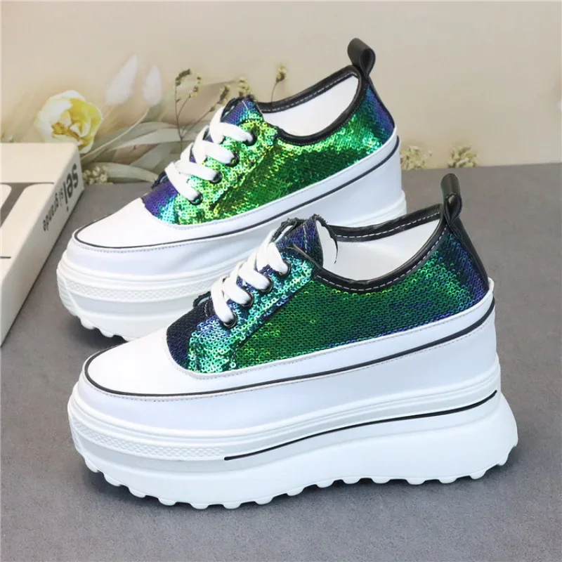 Genuine Leather Synthetic Platform Wedge Sneakers Chunky Hidden Heel Women Casual Females spring Autumn  Women Shoes