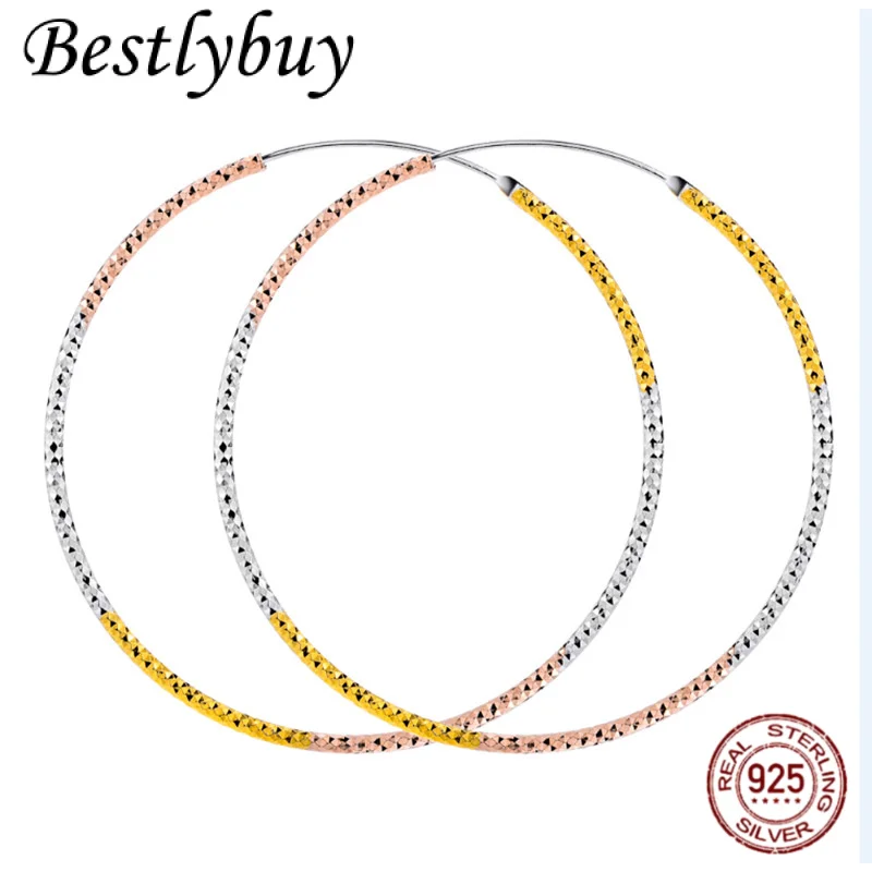 

6MM 925 Sterling Silver Gold-plated Personalized Exaggerated Ring Earrings For Women's European And American Fashion