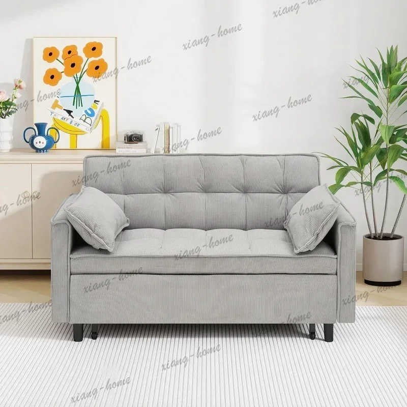 FG High Quality   Corduroy Pull Out Sofa Bed 2 Seater with Storage Pocket Throw Pillows for Small Apartment Bedroom Livi